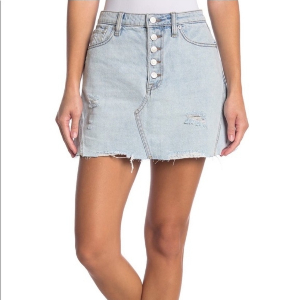Free People Hallie Distressed Denim Button-Front Mini Skirt 28